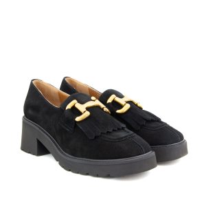 Donna Carolina Marla Boldy Fringe Silk Nero Loafer