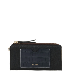 Saben Willa Wallet Black + Croc + White Stitch