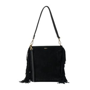 Saben Claudette Shoulder Bag Black Suede Fringe