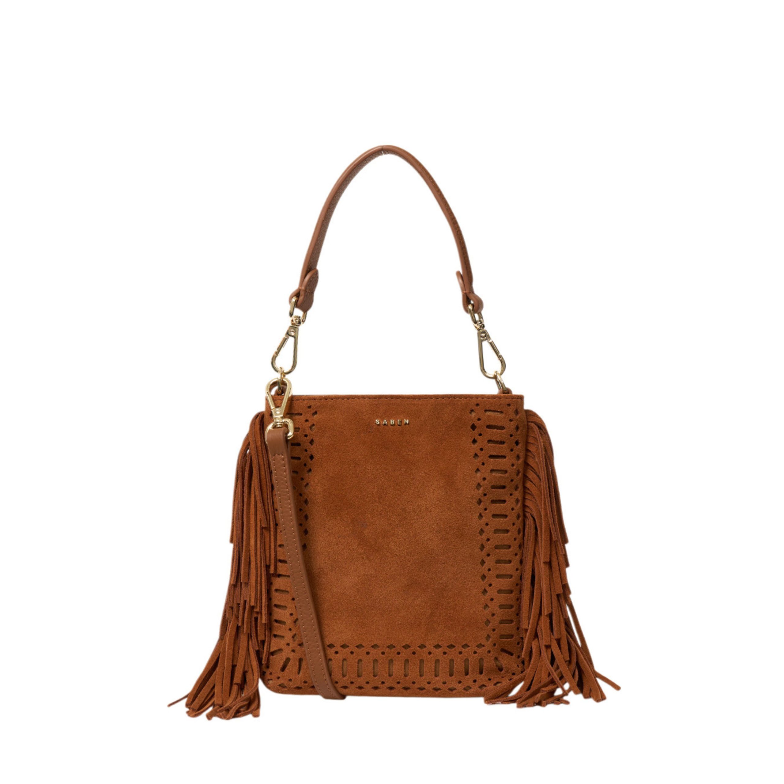 Saben Coco Shoulder Bag Tan Suede Fringe
